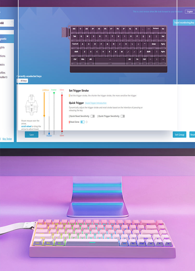 TECLADO MAGNÉTICO IROK CAROTMAS MER68 | SW-PURPLE | RGB | CABLEADO | ROSADO DEGRADADO