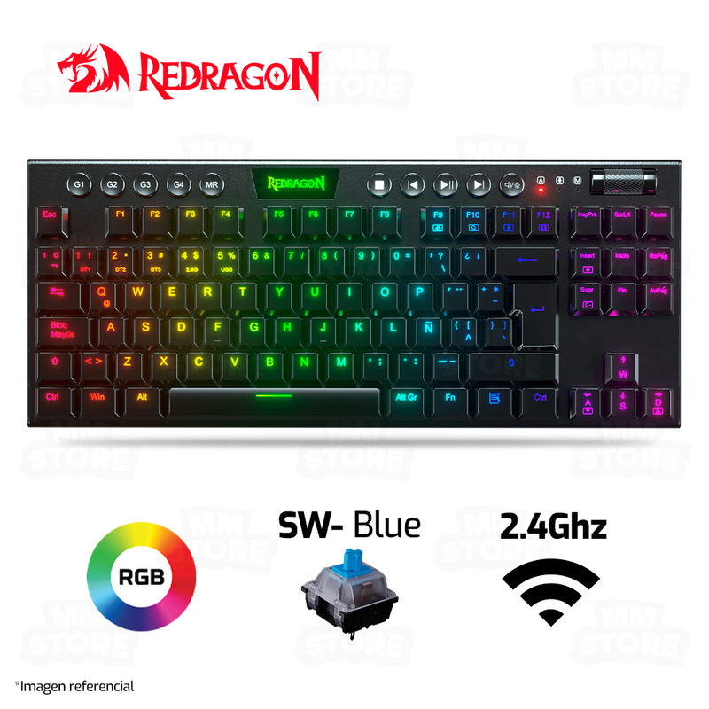 TECLADO REDRAGON HORUS TKL K621 | INALAMBRICO | MECANICO | LOW PROFILE | SW-BLUE | RGB | NEGRO