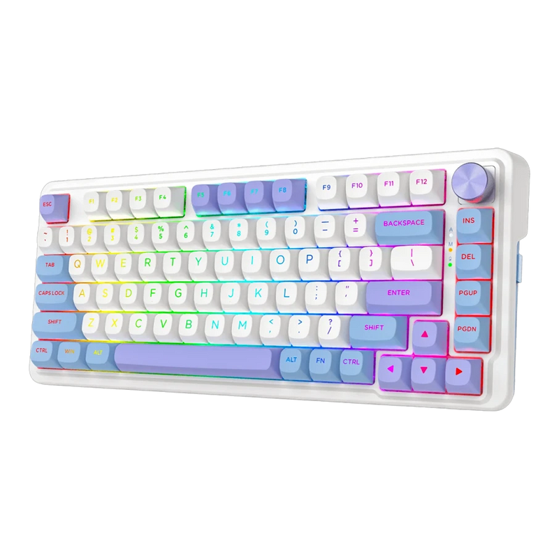 TECLADO REDRAGON UCALMAX K673WBP | INGLES | INALAMBRICO | SW-MINT | RGB | MORADO-BLANCO