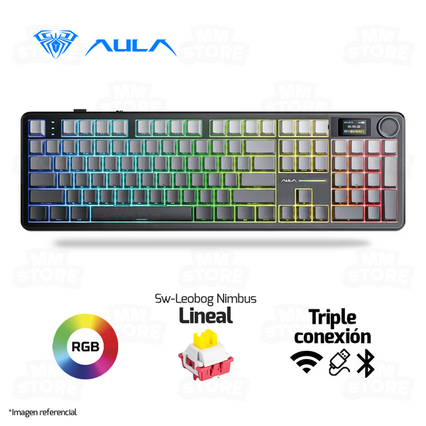 TECLADO AULA F108 PRO | INALAMBRICO | MECANICO | SW-YELLOW | RGB | NEGRO DEGRADADO