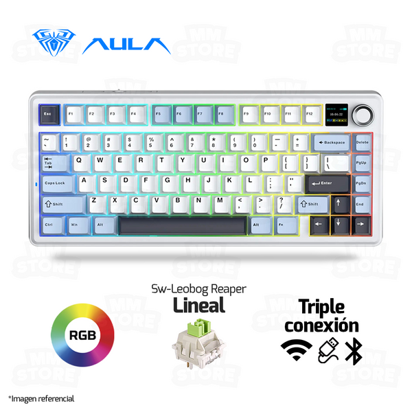 TECLADO AULA F75 MAX | INALAMBRICO | MECANICO | SW-GREEN | RGB | BLANCO-AZUL-NEGRO