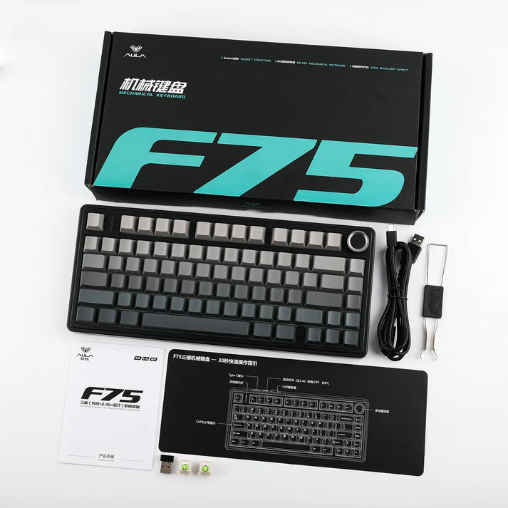 PREVENTA - TECLADO AULA F75 | INALAMBRICO |  MECANICO | SW-GREEN | RGB | NEGRO - GRIS DEGRADADO