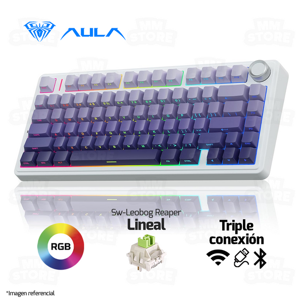 TECLADO AULA F75 | INALAMBRICO | MECANICO | SW-GREEN| RGB | MORADO DEGRADADO