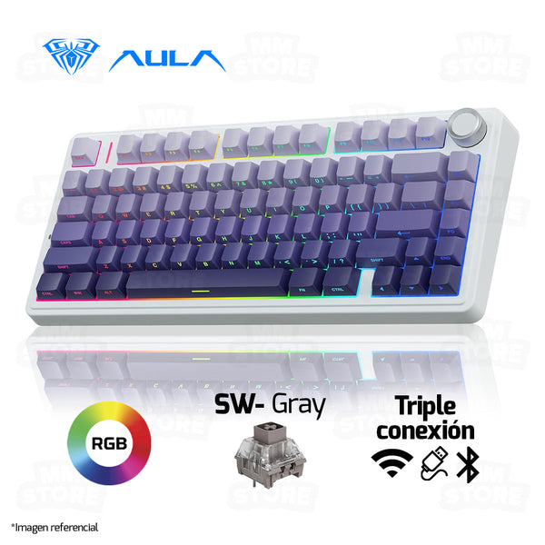 TECLADO AULA F75 | INALAMBRICO | MECANICO | SW-GRAY | RGB | MORADO DEGRADADO