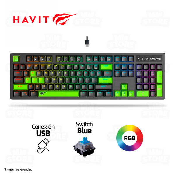 TECLADO HAVIT KB893L-SP | MECANICO | SW-BLUE| RGB | NEGRO-VERDE