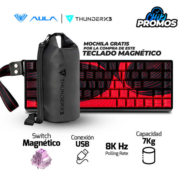 TECLADO MAGNÉTICO AULA WIN68HE MAX  RGB CABLEADO | Gratis 01 MOCHILA THUNDERX3 DRY BAG 10 BAG-BLACK-V1