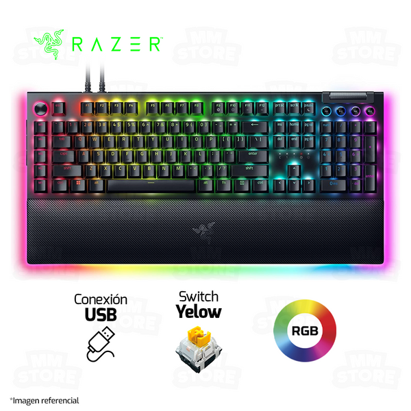 TECLADO RAZER BLACKWIDOW V4 PRO | MECANICO | INGLES | SW-YELLOW | RGB | NEGRO