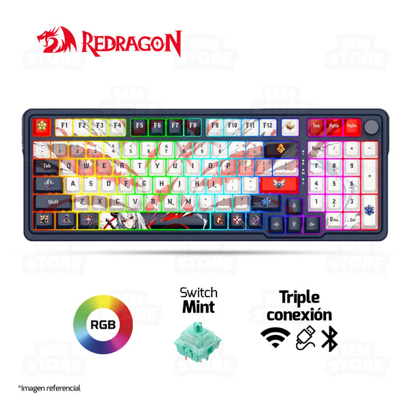 TECLADO REDRAGON EISA PRO K686 ANIME | INGLES | INALAMBRICO |SW- MINT| RGB |NEGRO- BLANCO