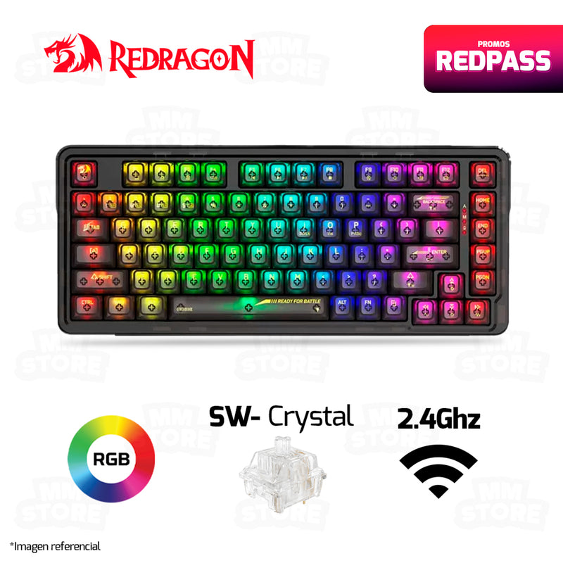 TECLADO REDRAGON ELF PRO K649CTB | INGLES | INALAMBRICO | MECANICO | SW-CRYSTAL | RGB | NEGRO