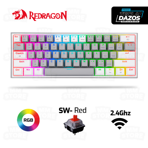 TECLADO REDRAGON FIZZ PRO K616 | ESPAÑOL | INALAMBRICO | MECANICO | SW-RED | RGB | GRIS-BLANCO