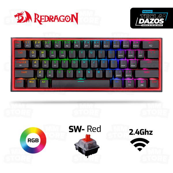 TECLADO REDRAGON FIZZ PRO K616 | ESPAÑOL | INALAMBRICO | MECANICO | SW-RED | RGB | NEGRO