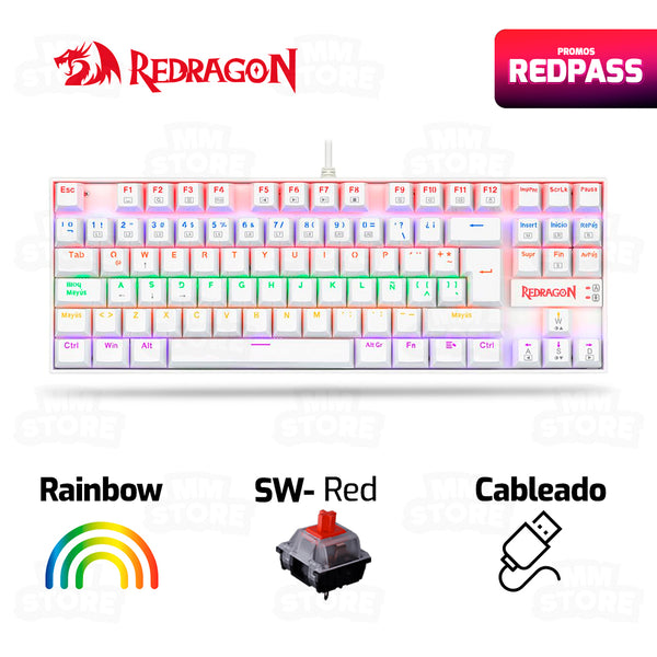 TECLADO REDRAGON KUMARA K552 | MECANICO | SW-RED | RAINBOW | BLANCO
