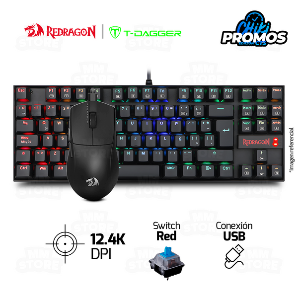 TECLADO REDRAGON KUMARA RGB K552 SW-BLUE NEGRO +  MOUSE REDRAGON K1NG (1K HZ) M724 CABLEADO
