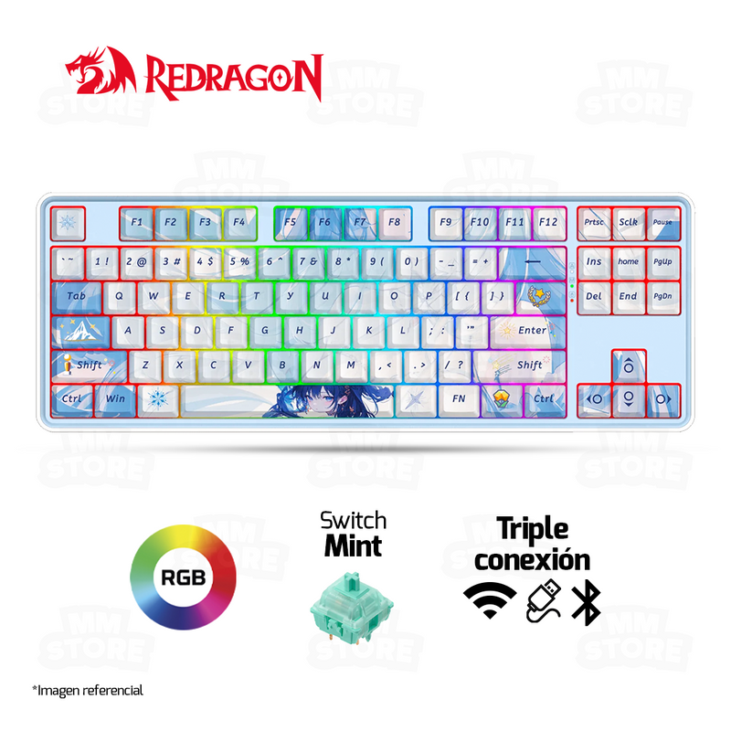 TECLADO REDRAGON STARD BLADE K707AK| INGLES | INALAMBRICO | SW-MINT | RGB| BLANCO-CELESTE