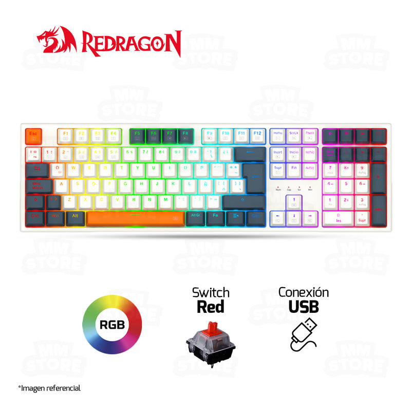 TECLADO REDRAGON TRUNDLE K668WBO | MECANICO | SW-RED | ESPAÑOL | RGB | BLANCO-AZUL-NARANJA