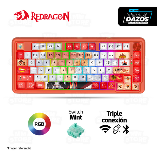 TECLADO REDRAGON UCAL PRO K673AK ANIME| INGLES | INALAMBRICO | SW-MINT | RGB | BLANCO-ROJO