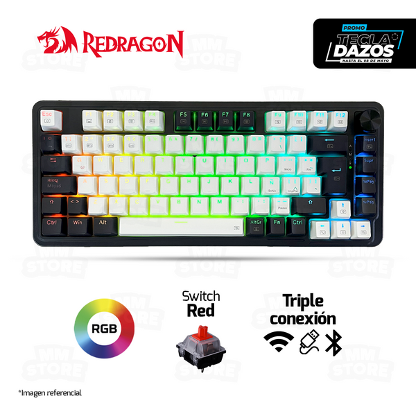 TECLADO REDRAGON UCAL PRO K673WB | ESPAÑOL | INALAMBRICO | SW-RED | RGB | BLANCO-NEGRO