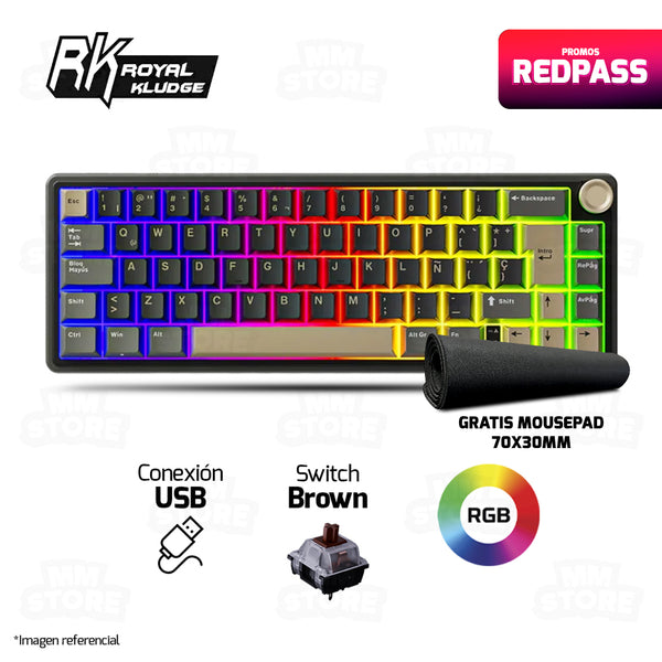 TECLADO ROYAL KLUDGE R65 | ESPAÑOL | MECANICO| SW-BROWN | RGB | PHANTOM | GRATIS 01 MOUSEPAD CHAOS LIFE XL 700 X 300 X 3MM BORDE NEGRO