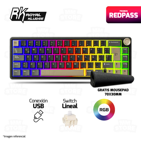 TECLADO ROYAL KLUDGE R65 | ESPAÑOL | MECANICO| SW-CHARTREUSE | RGB | PHANTOM | GRATIS 01 MOUSEPAD CHAOS LIFE XL 700 X 300 X 3MM BORDE NEGRO