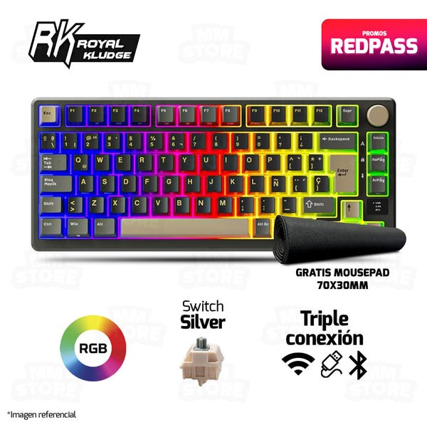 TECLADO ROYAL KLUDGE RK-M75 | ESPAÑOL| INALAMBRICO| MECANICO| SW-KSILVER | RGB |PANTHOM | GRATIS 01 MOUSEPAD CHAOS LIFE XL 700 X 300 X 3MM BORDE NEGRO