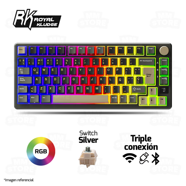TECLADO ROYAL KLUDGE RK-M75 | ESPAÑOL| INALAMBRICO| MECANICO| SW-KSILVER | RGB |PANTHOM