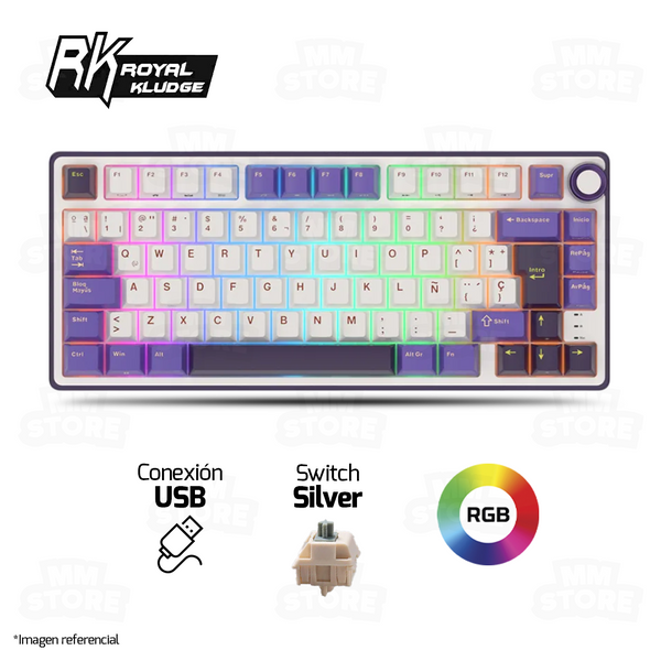 TECLADO ROYAL KLUDGE RK-R75 |ESPAÑOL| CABLEADO | MECANICO| SW-KSILVER |RGB |MORADO