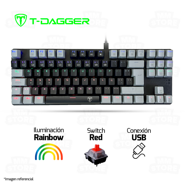 TECLADO T-DAGGER BORA T-TGK313 | MECANICO | SW-RED | RAINBOW | NEGRO-GRIS