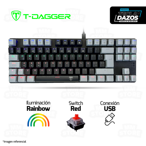 TECLADO T-DAGGER BORA T-TGK313 | MECANICO | SW-RED | RAINBOW | NEGRO-GRIS