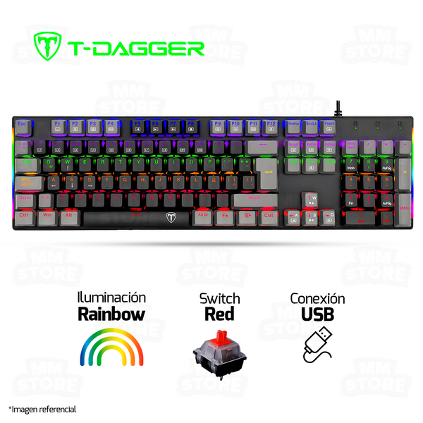 TECLADO T-DAGGER NAXOS T-TGK310 | MECANICO | SW-RED | RAINBOW | NEGRO-GRIS