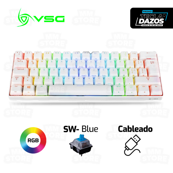TECLADO VSG MINTAKA | MECANICO | SW-BLUE | RGB | BLANCO