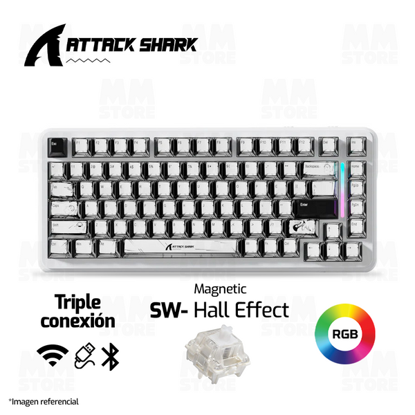 TECLADO ATTACK SHARK X82 PRO HE | INALAMBRICO | MAGNETICO | RGB | BLANCO - COMIC