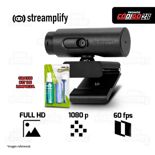 WEBCAM STREAMPLIFY CAM-FHD-2M60-BK FULL HD 1080p-60fps | GRATIS 01 KIT DE LIMPIEZA AIRBOOM AB C3