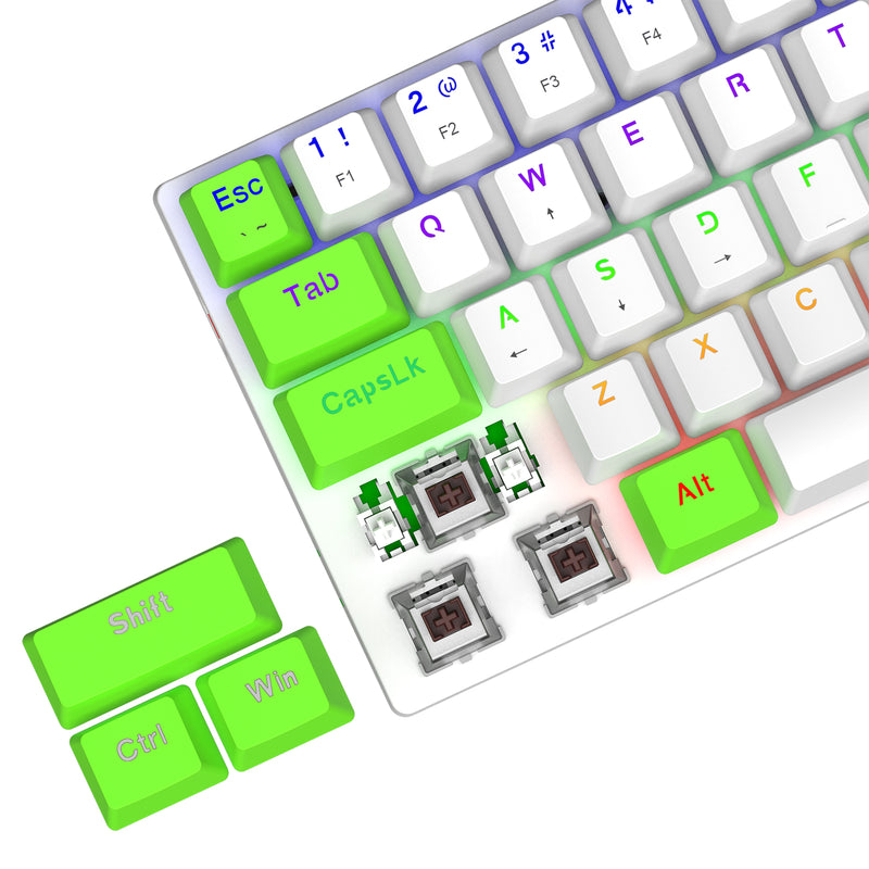 TECLADO T-DAGGER ARENA T-TGK321 | INGLES | MECANICO | SW-BROWN | RAINBOW | BLANCO-VERDE