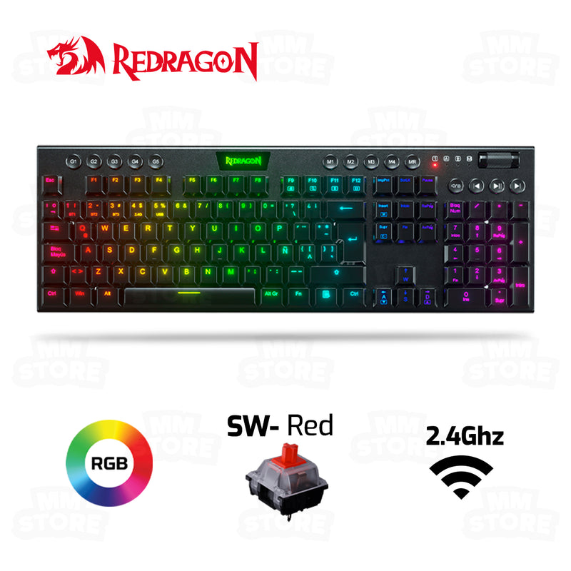 TECLADO REDRAGON HORUS FS K618 | INALAMBRICO | MECANICO | LOW PROFILE | SW-RED | RGB | NEGRO